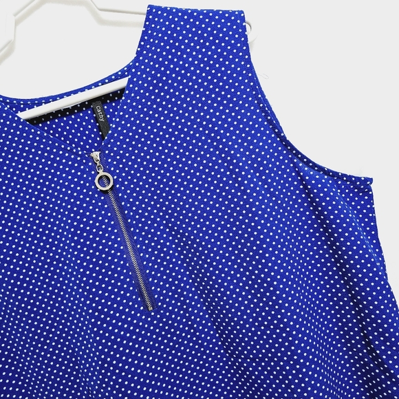 By Cathy, Cobalt Blue Polka Dots Zippered Sleeveless Top, Size XL - Picture 8 of 14
